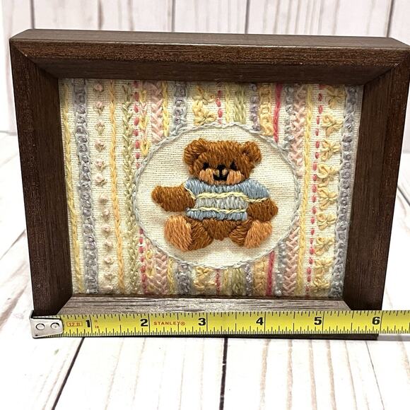 Vintage 1980s Sunset Designs Framed Embroidery Teddy Bears Boy/Girl Nursery Set - Picture 10 of 11